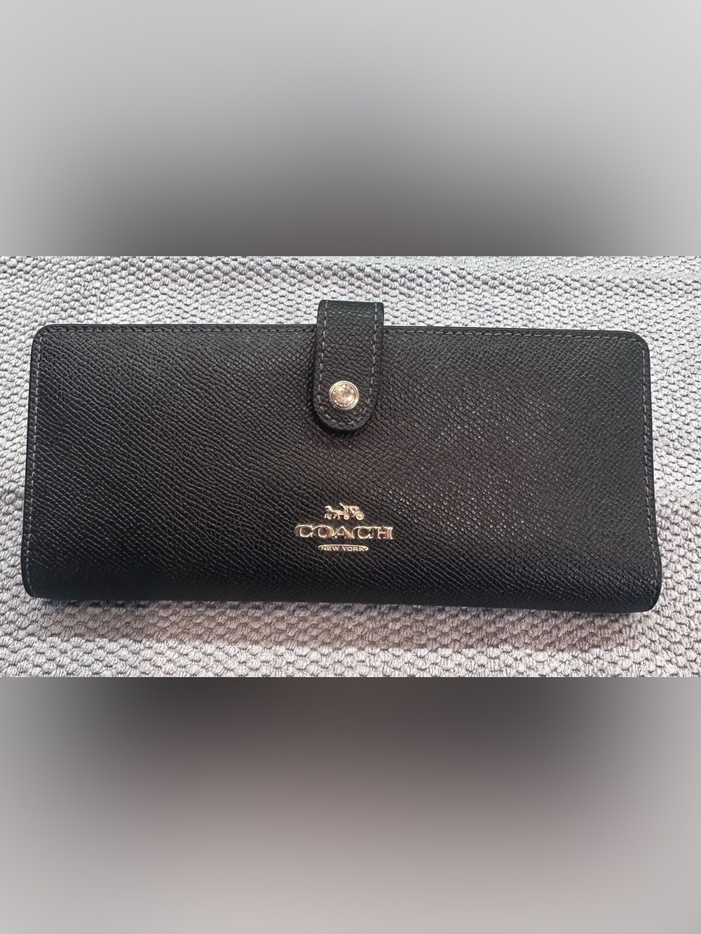 Coach Black Saffiano Leather Wallet with Gold Logo